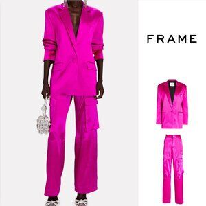 FRAME Magenta Satin Blazer & Cargo Pants Set